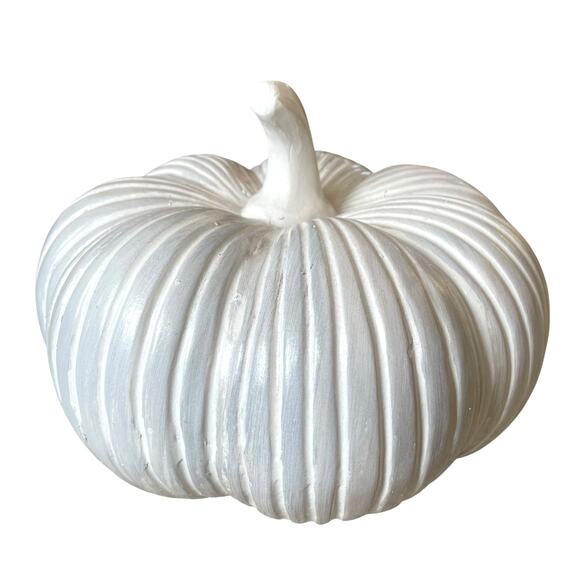 Large White Clay Pumpkin 13x10 Made in India New - Picture 5 of 15